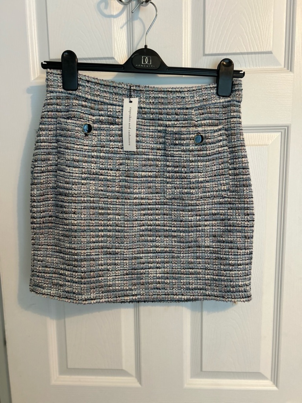 cupcakes & cashmere Blue Multi Tweed Mini Skirt